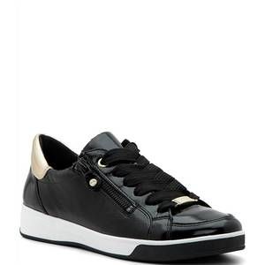 NEW ARA women rei low leather zip sneakers in black/patent